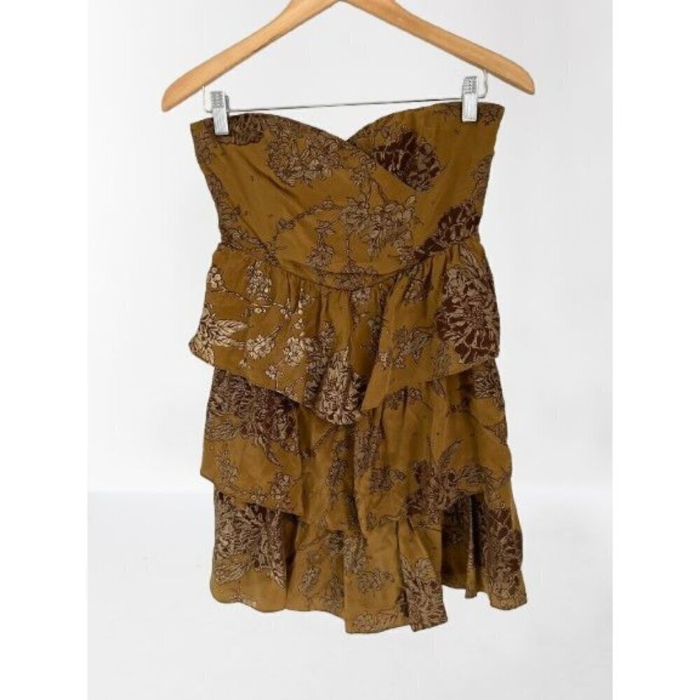 Anthropologie Moulinette Soeurs Golden Light Silk Strapless Dress Size 2
